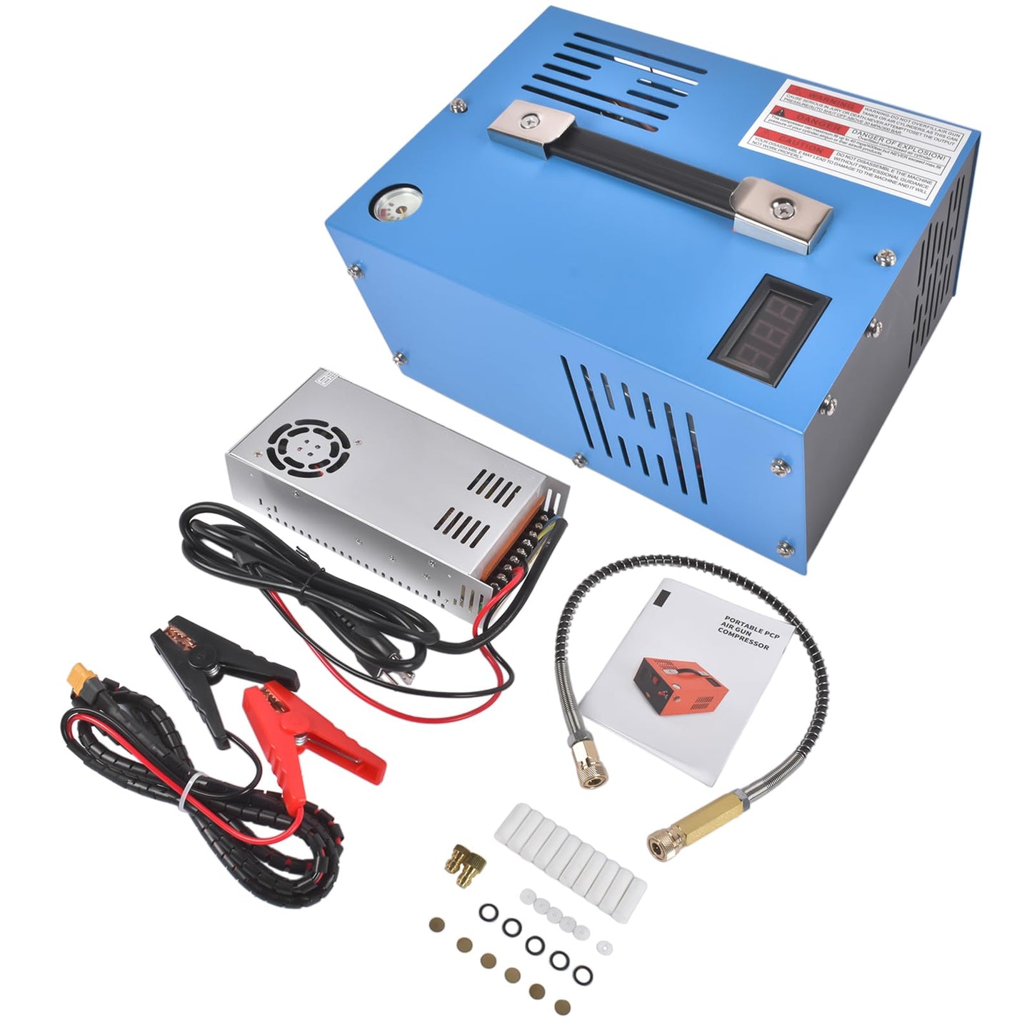 PCP Air Compressor 4500PSI/30Mpa, 12V DC/110V AC High Pressure Air Pump with Built-in Converter, Water/Oil-Free with Oil-Moisture Filter, for PCP Air Rifle Pistol Paintball Scuba Tank, Blue Mixizap