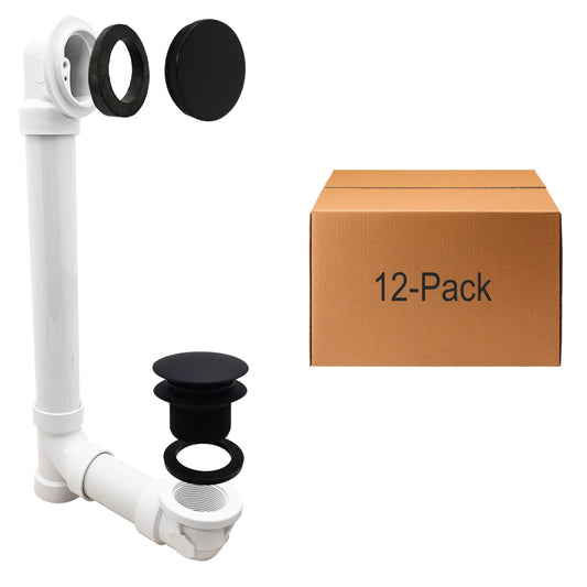 Westbrass 493244H-62 14" SCH. 40 PVC Bath Waste & Overflow Assembly with Illusionary Faceplate and Tip-Toe Drain Plug, Matte Black (12-Pack)
