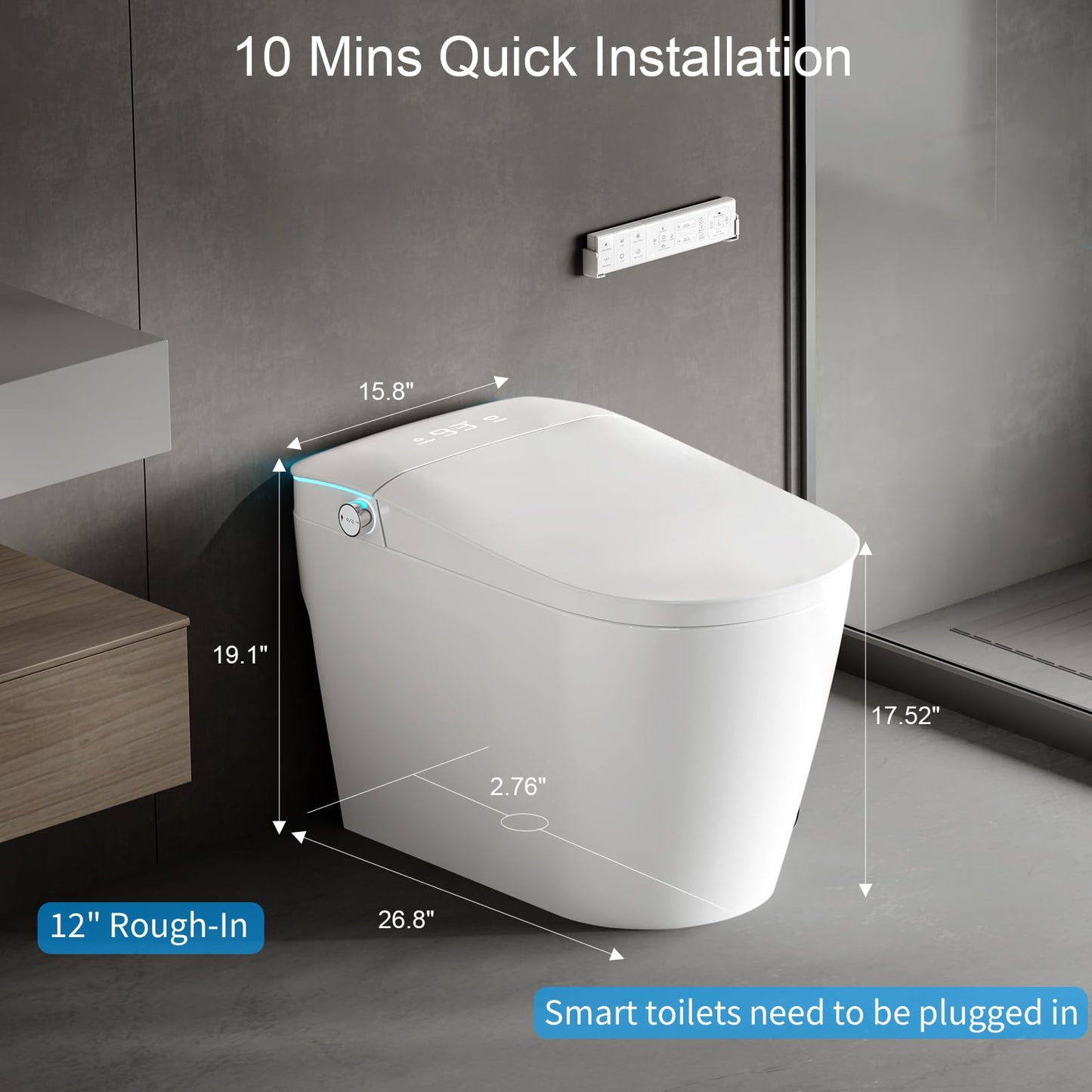 Smart Toilet with Bidet Built in, Bidet Toilet with Heated Seat and Night Light, One Piece Toilet for Bathroom, UV-C light, Foam Shield, Dual Flush - Manual Lid/Seat