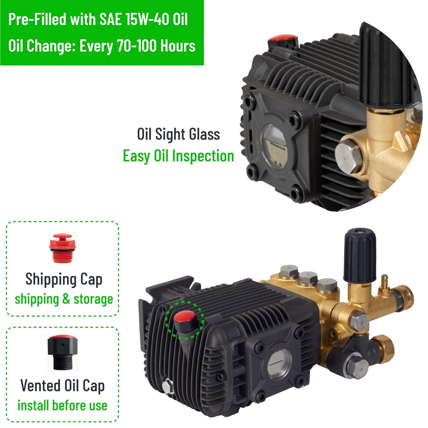 Canpump CF 3030 G: 3000 psi @ 3.1 US gpm Pressure Washer Pump with External Unloader (Easily Replaceable), 3/4-inch Gas Shaft, Horizontal Replacement Triplex Pump
