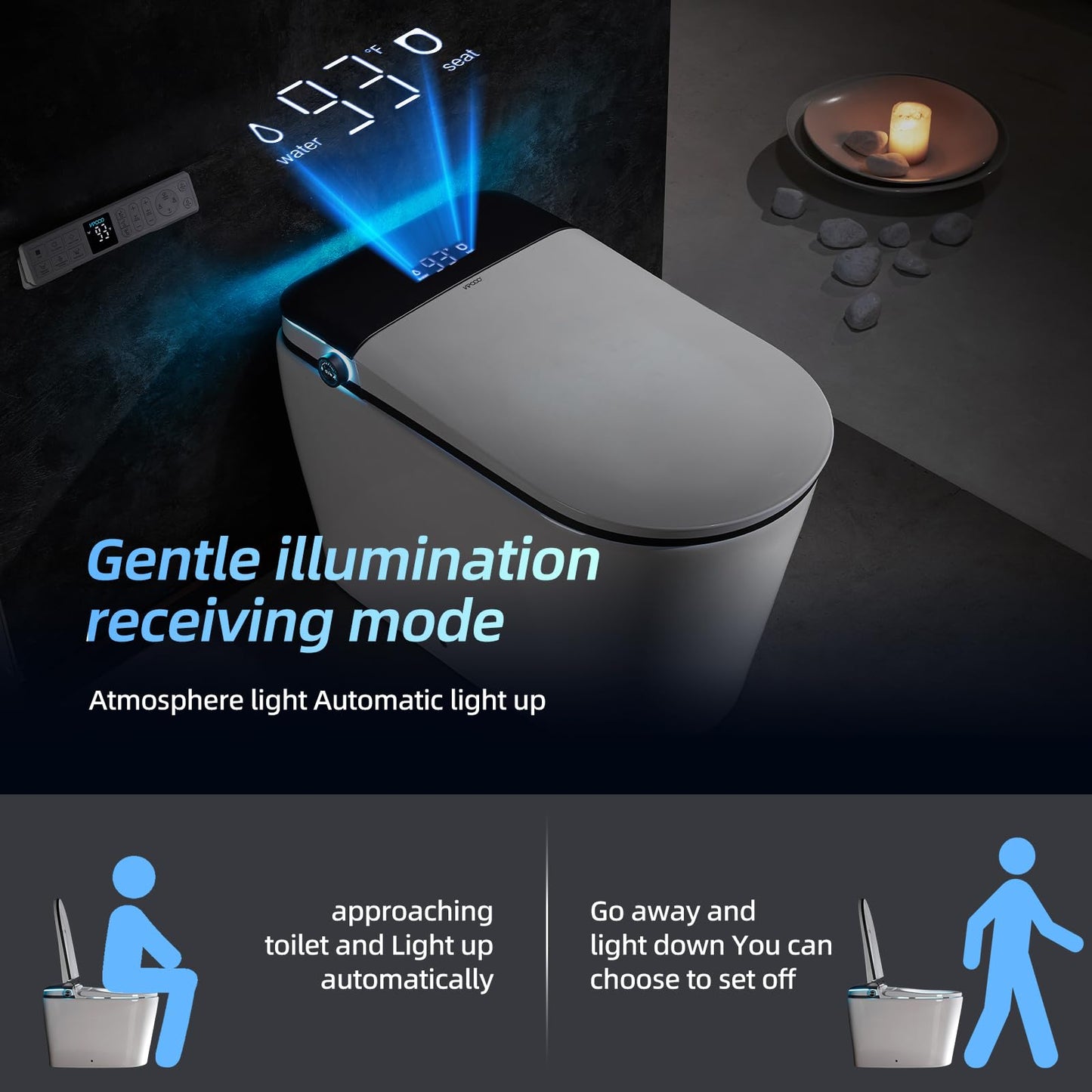 VIPOOO Smart Toilet with Bidet Built In- Auto Open/Close Lid, User Definition, Foot Sensor Flush, Heated Seat, Warm Water Dryer, Electric Power Flush Toilet VIP-U02MAX