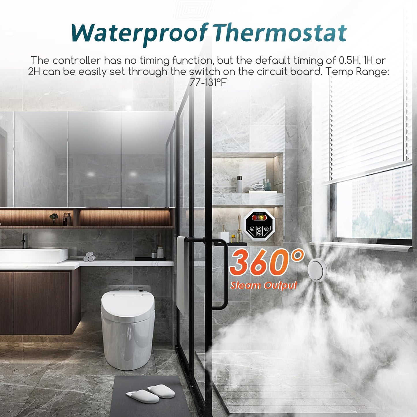 Hapyvergo Steam Shower Generator Kit 6KW for Bath Sauna SPA, Aromatherapy Steam Head, Self-draining System, LED Waterproof Controller 77-131℉For Home Commercial Use 220V