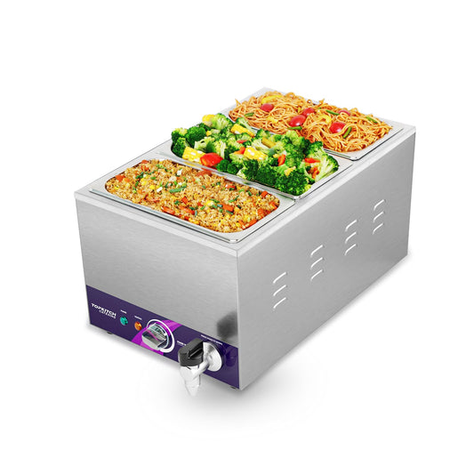 TOPKITCH ETL Listed 3-Pan Commercial Food Warmer with Non-Leakage Stretch-Forming Water Tank &3 of 1/3 Size GN Pan,Countertop Soup Station Bain Marie with Drain Tap for Buffet,Parties and Restaurants