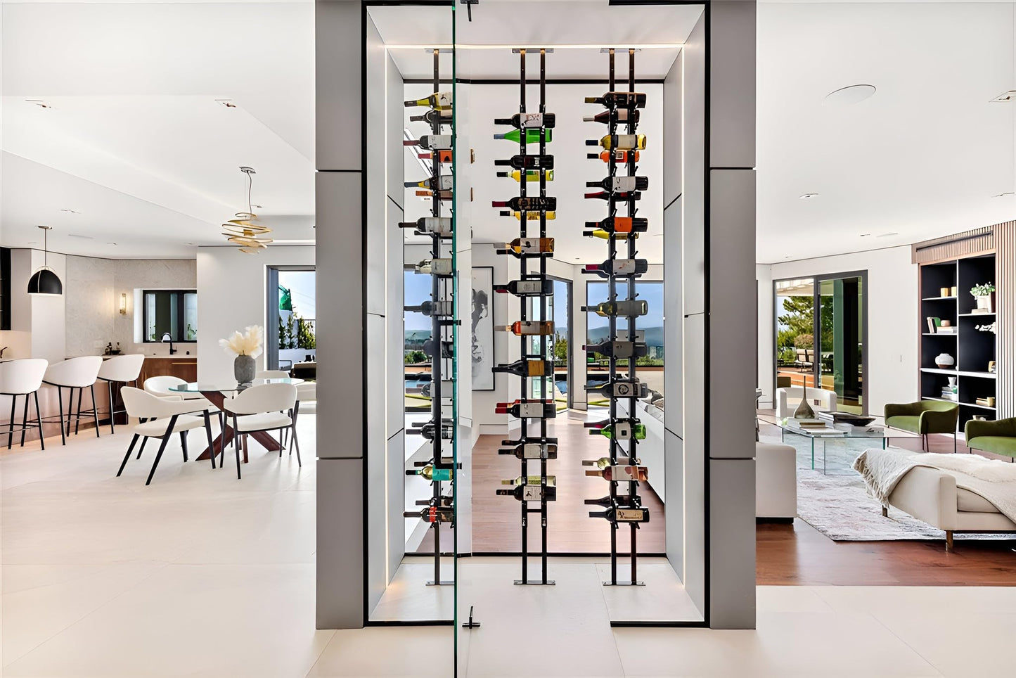 Ultra Wine Racks Floor-to-Ceiling Mount Display (2 Side, Single Deep, Black, Holds 42 Wine Bottles) - Modern Metal Wine Storage for Wine Cellars, Home Bars, Kitchens, and Dining Rooms