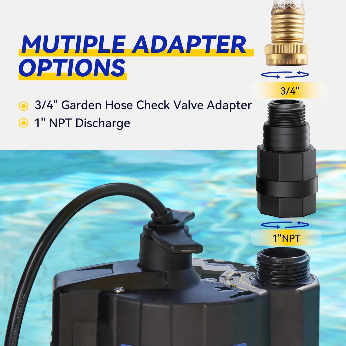 Acquaer 1/3 HP Submersible Water Pump, 115V Sump Pump with 3/4” Garden Hose Adapter, 2160 GPH High Flow Water Removal for Swimming Pool Cover Hot Tubs Flooded House Basement, Black