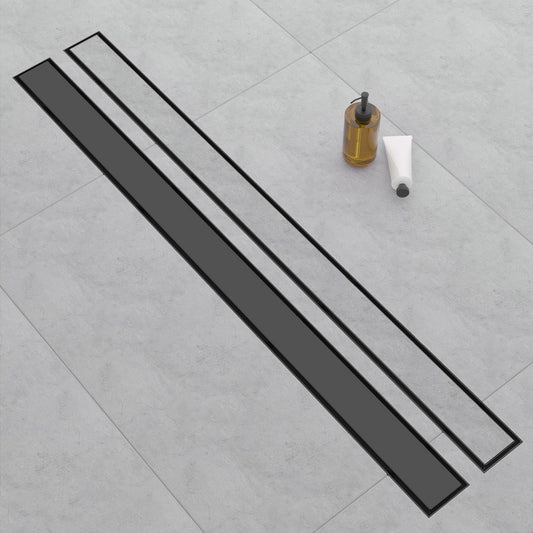 EBYTE Linear Shower Drain, 48 Inch Matte Black 304 Stainless Steel Shower Drain with Tile Insert Panels, Long Rectangle Shower Floor Drain with Adjustable Feet, Hair Catcher, Fits Bathroom, Balcony