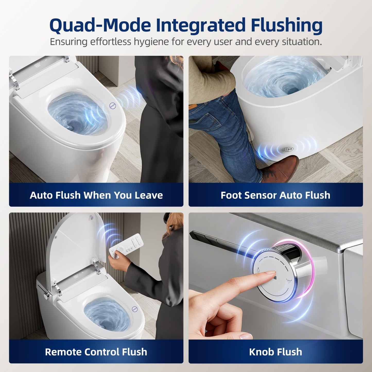 RekeSmt Commercial Grade Smart Toilet with Built-in Tank and Pump - 12” Rough-in, Low Water Pressure Solution, Heavy Duty Smart Bidet Toilet with Knob Control, Foot Sensor Flush, Blackout Flush