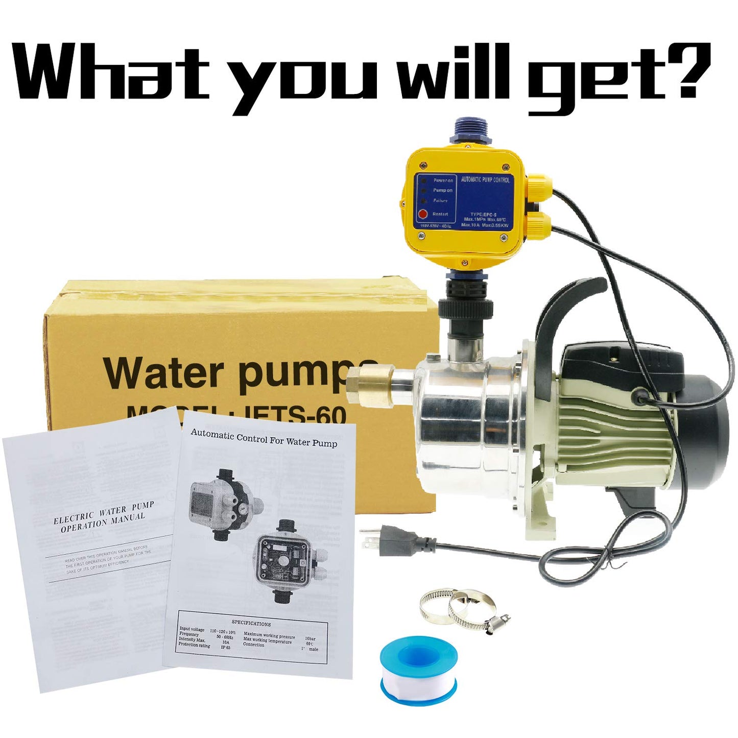 TDRFORCE 3/4 HP Water Pressure Booster Pump 110V Inline Water Transfer Pump Automatic Self Priming Irrigation Pump Shallow Well Jet Pump Household Booster Pump