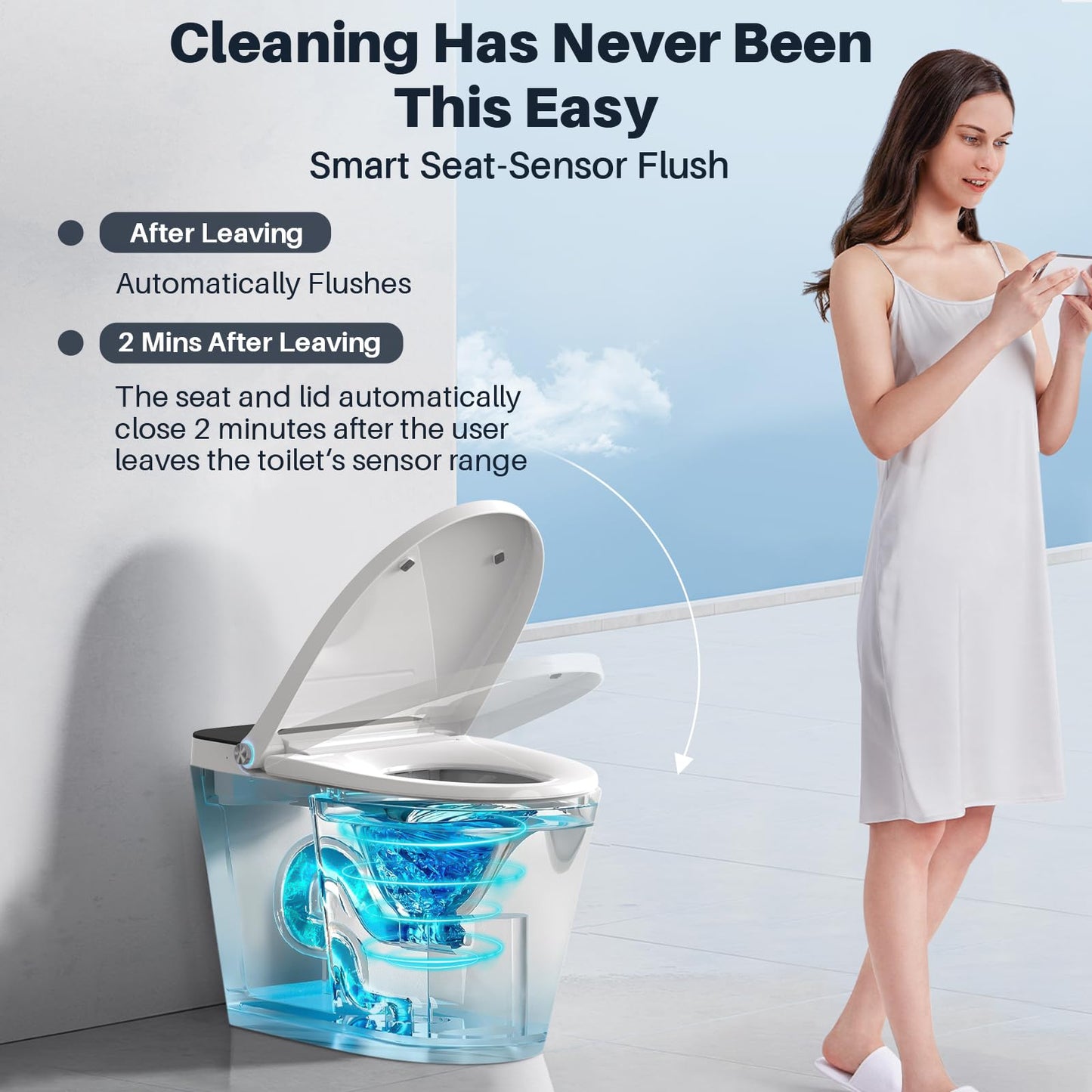 Bazyths Smart Toilet with Bidet Built in Tank, Auto Open Close Lid, Heated Seat Foot Sensor, Rear & Feminine Wash Warm Water Air Dryer Self Cleaning, 12" Rough In, One-Piece Elongated (ZY695A)