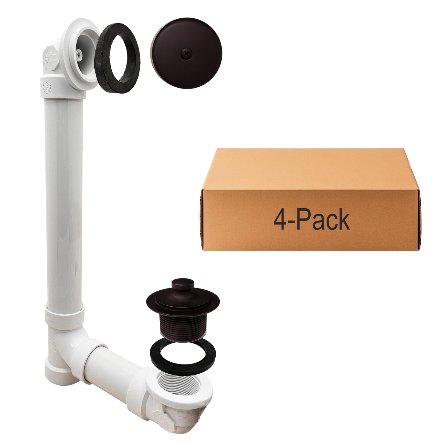Westbrass D49721-4-12 1-1/2" Bath Waste & Overflow Assembly with Pull Drain Stopper and One-Hole Faceplate Top Elbow - Sch. 40 PVC, Oil Rubbed Bronze (4-Pack)