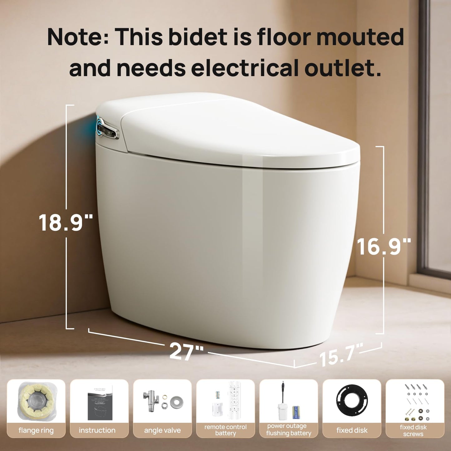 Smart Toilet with Bidet Built-in: Bidet Toilet with Washing Child Friendly Modes, Toilet Bidet with Heated Seat, One Piece Toilet with Warm Water, Dryer, Remote, Foot Sensor, Auto Flush Lid&Seat