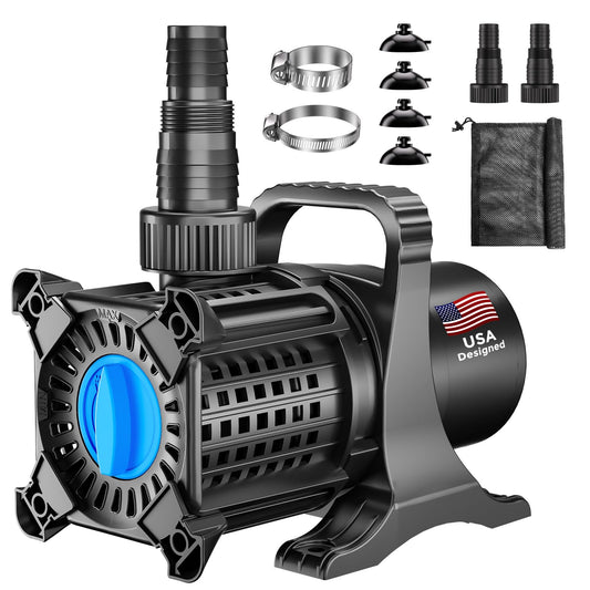 OYO WATER Pond Pump, 2600 GPH Adjustable Flow Submersible Water Pump with Filter Bag, Copper Motor, IPX8 Waterproof for Outdoor Koi Pond, Fountain, Waterfall, Hydroponics