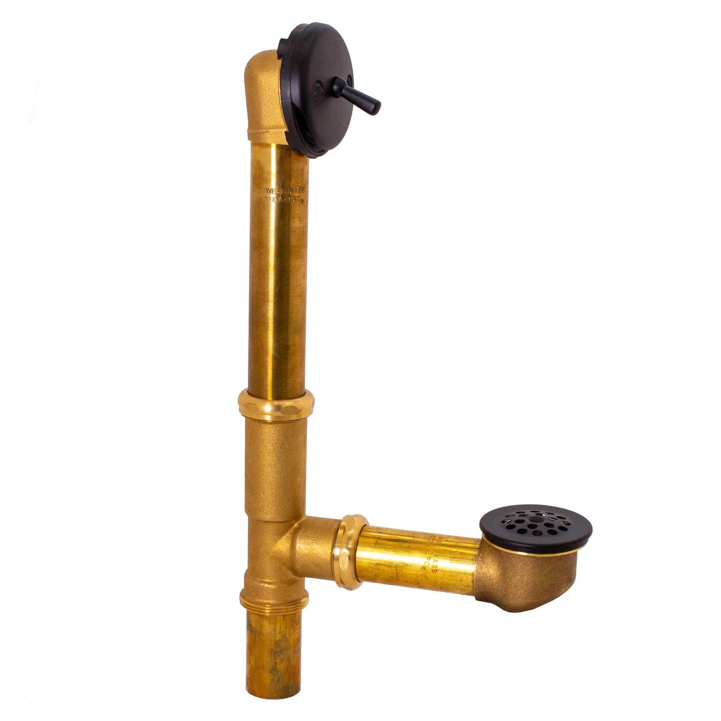 Westbrass A323-62 14" Bath Waste & Overflow Assembly with Trip Lever and Beehive Strainer Grid Drain, Matte Black