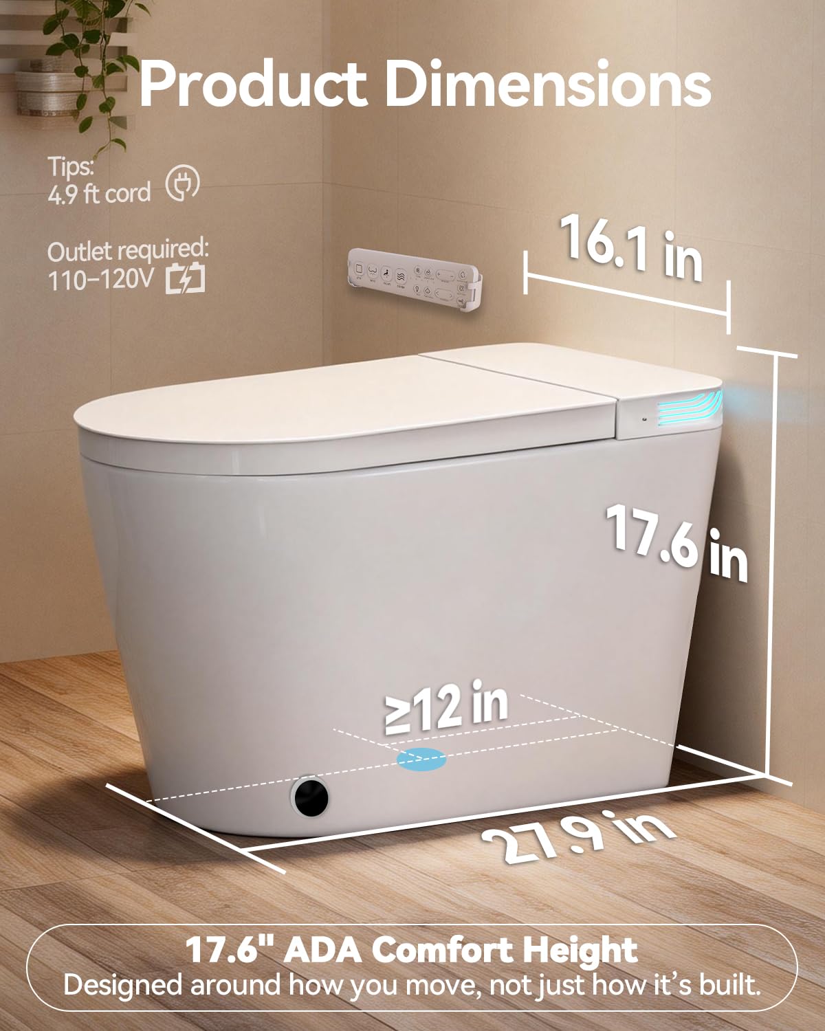 SmartWhale Electric Smart Toilet with Bidet Built In, ADA 17.6” Comfort Height for Modern Homes, Tankless One Piece, Water-Saving, Heated Seat, Warm Water, Air Dryer, Auto Lid, 1000g Flush