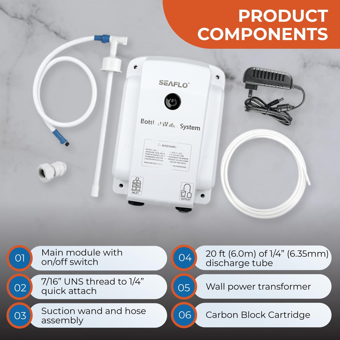 SEAFLO Bottled Water System - Convenient On/Off Switch, 20ft Discharge Tube, Wall Plug