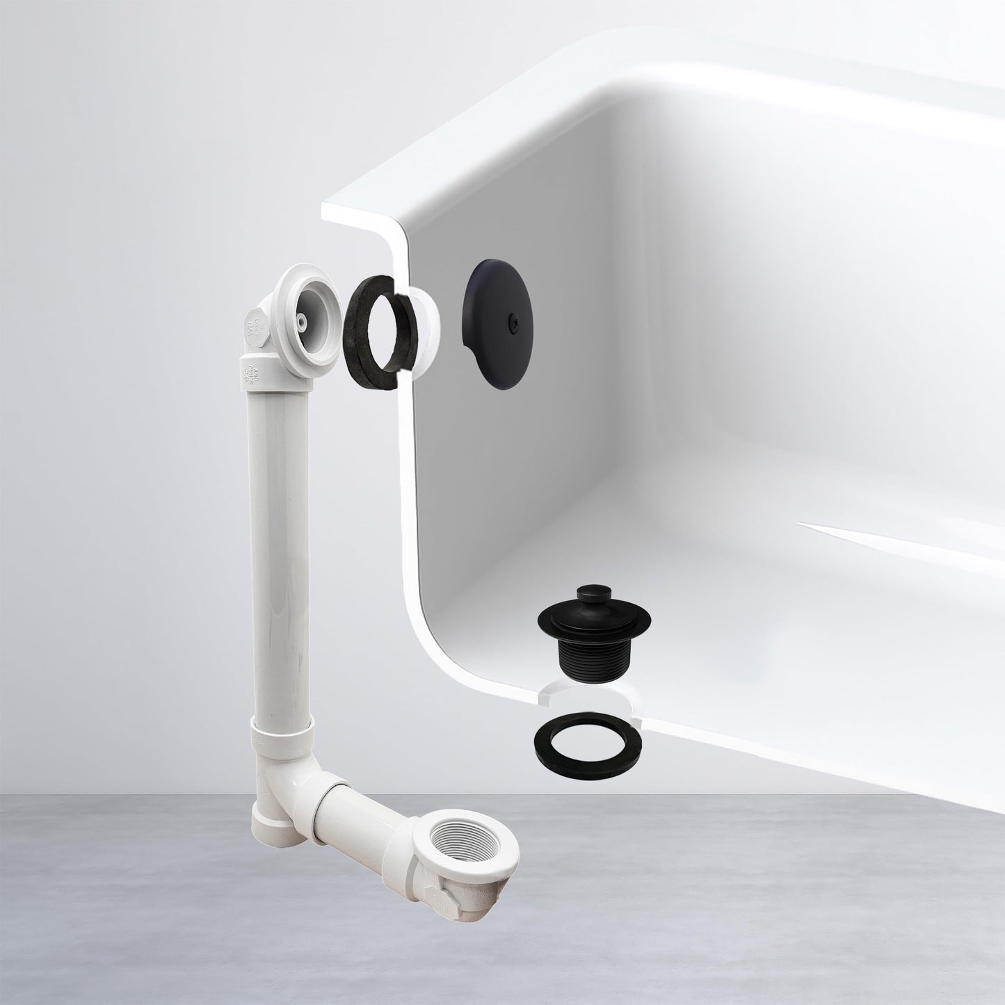 Westbrass D49721-4-62 1-1/2" Bath Waste & Overflow Assembly with Pull Drain Stopper and One-Hole Faceplate Top Elbow - Sch. 40 PVC, Matte Black (4-Pack)