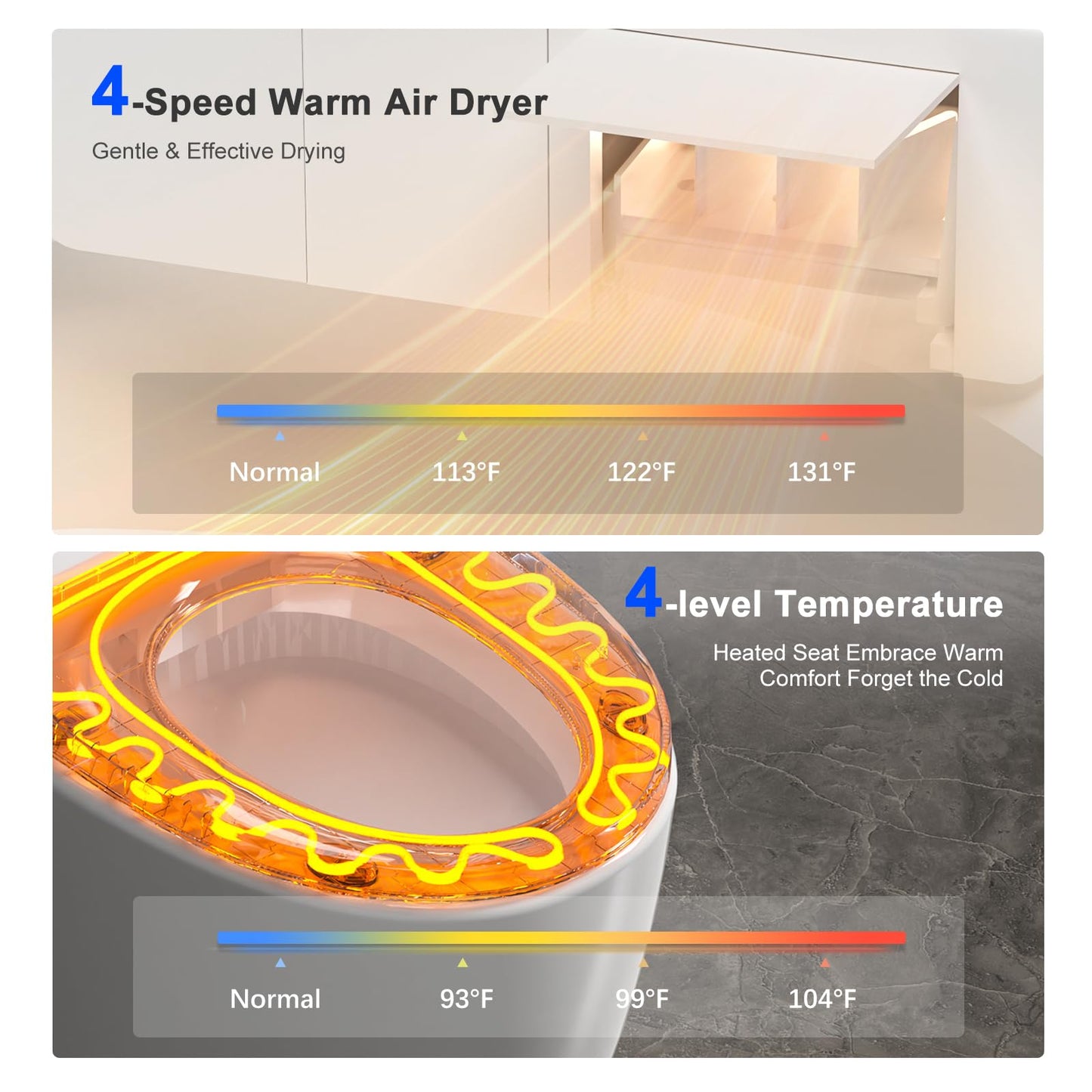 Smart Toilet with Bidet Built in, Elongated Bidet Toilet with Auto Soft Open/Close, Auto Flush, One Piece Toilet with Warm Wash & Dryer, Heated Seat, LED & Night Light, Self-Cleaning, Full/Half Flush