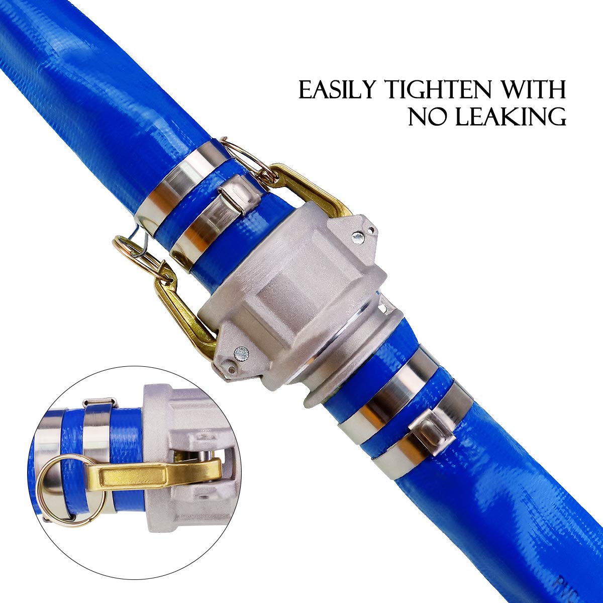 Eastrans Discharge Hose Pump Kit Includes 2" x 50' Blue PVC Backwash Hose & 2" x 20' Green PVC Suction Hose with Aluminum Camlock Fittings, Steel Round Hole Suction Strainer and Cam and Groove Adapter
