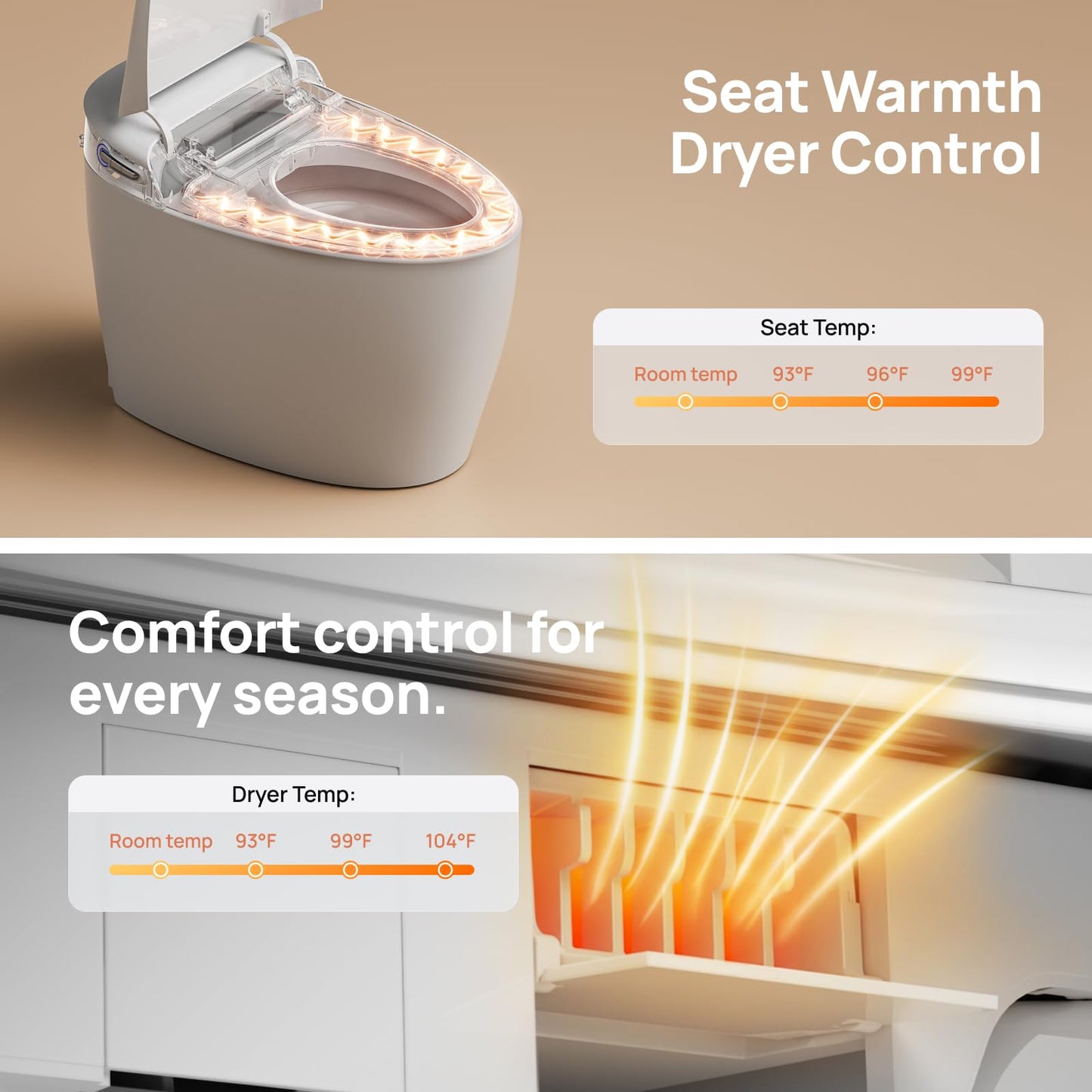 Smart Toilet with Bidet Built-in: Bidet Toilet with Washing Child Friendly Modes, Toilet Bidet with Heated Seat, One Piece Toilet with Warm Water, Dryer, Remote, Foot Sensor, Auto Flush Lid&Seat