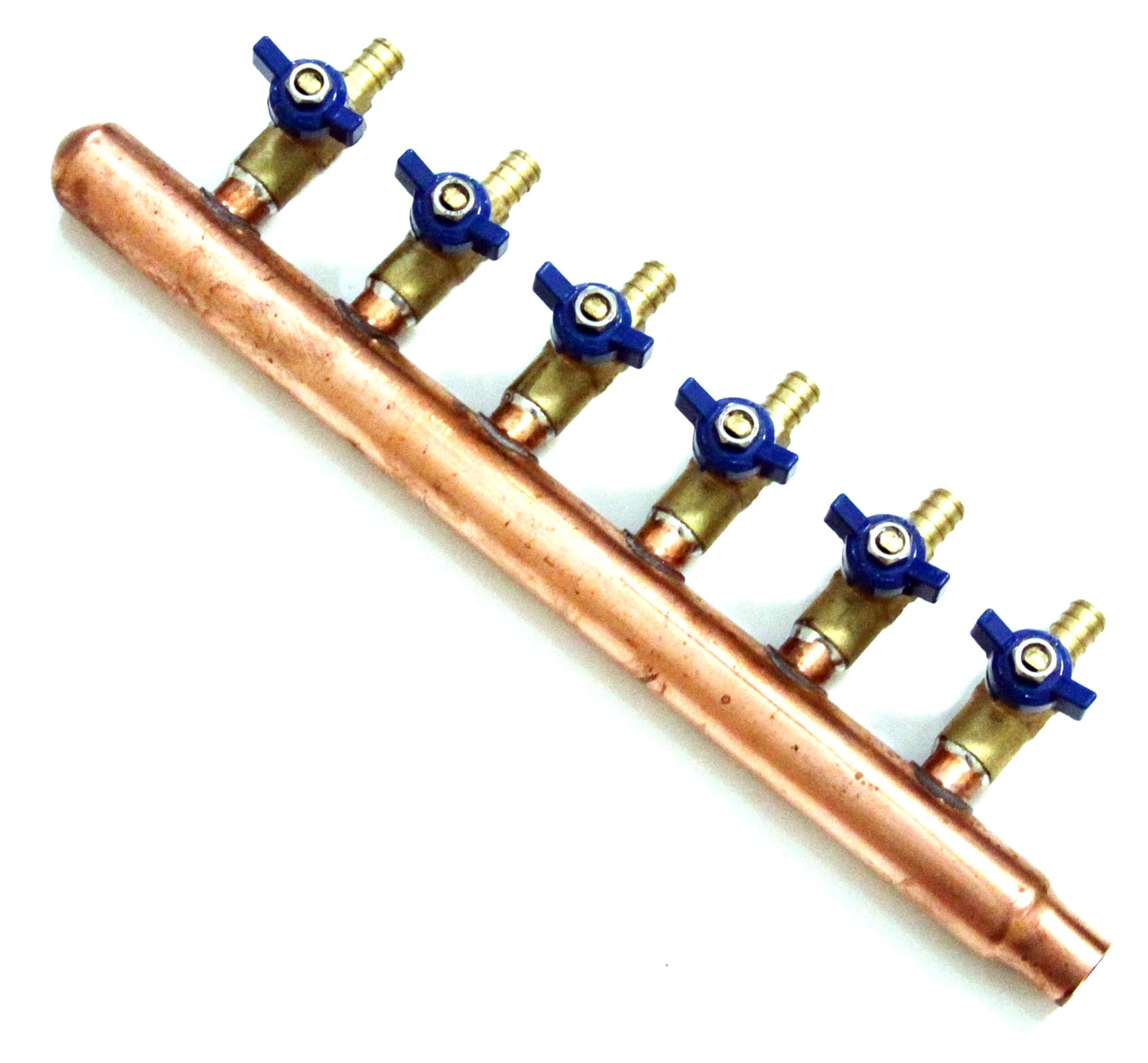 PEX Plumbing Manifold 3/4" Male 1/2" Ball Valve, Close End, Barbed (6 Port, Sweat End)