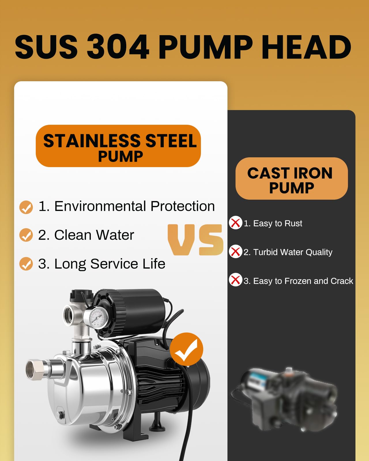 Moonshan 3/4 HP Shallow Well Booster Pump with Pressure Tank 1050GPH Auto ON/OFF Water Pressure Booster Self-Priming Stainless Steel Automatic Booster System for Whole House, Garden, Lawn