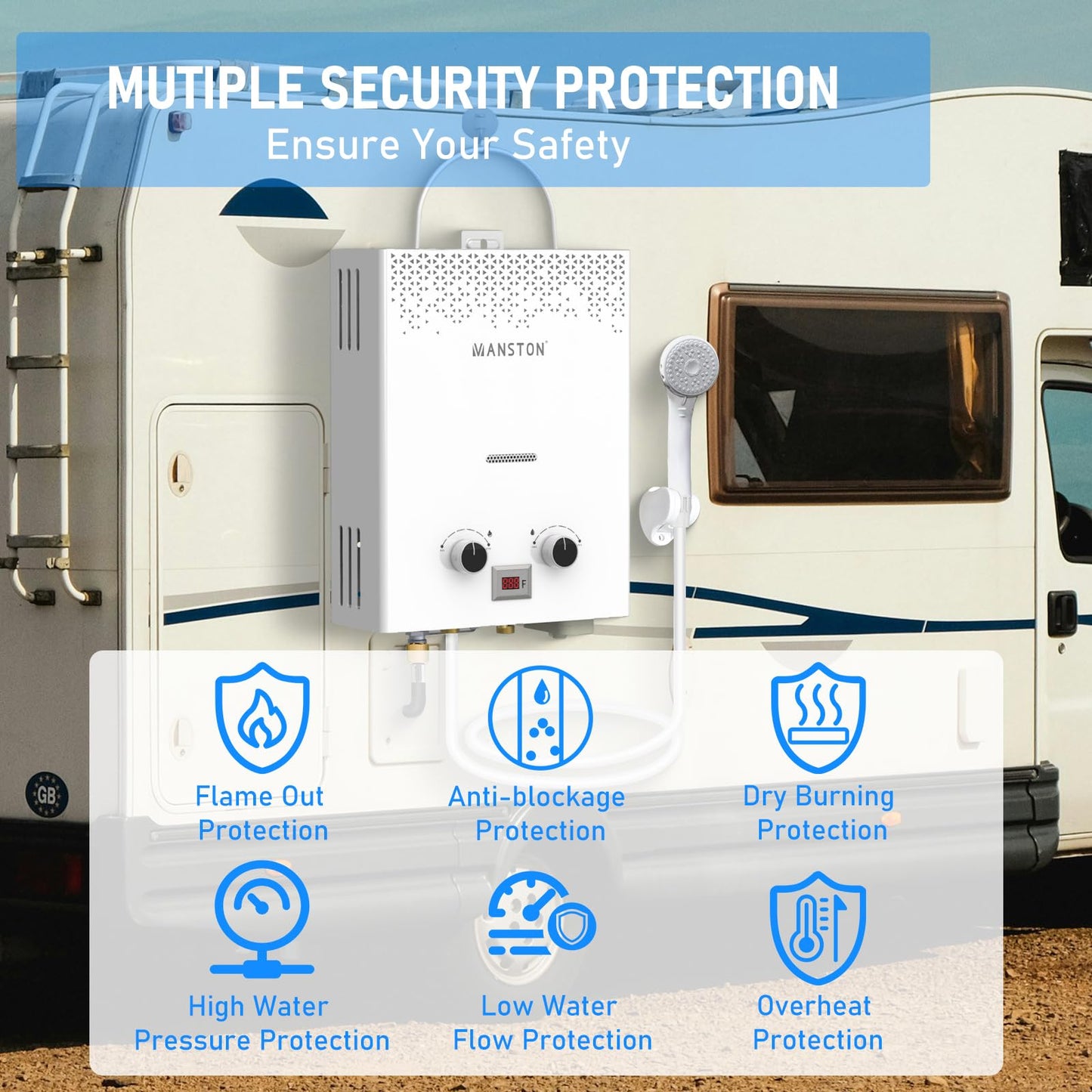 Tankless Water Heater, VANSTON Propane Water Heater Outdoor, 1.45GPM Portable Water Heaters, Instant Hot Water Heaters, Overheat Protection, Easy Installation, Lightweight with Handle for RV, Camping