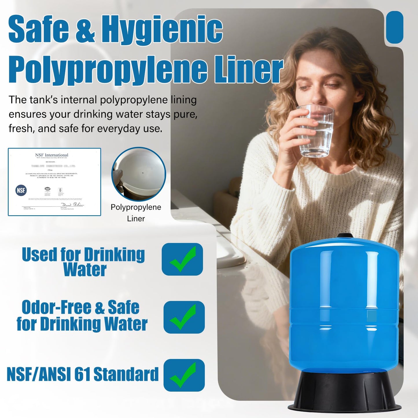 20gallon Water Pressure Tank For Well Systems, Vertical Bladder Tank for 30/50 | 40/60 Switch, Pressurized Tank with Diaphragm & Drinking Liner, for Home Domestic Water Supply (20GAL)