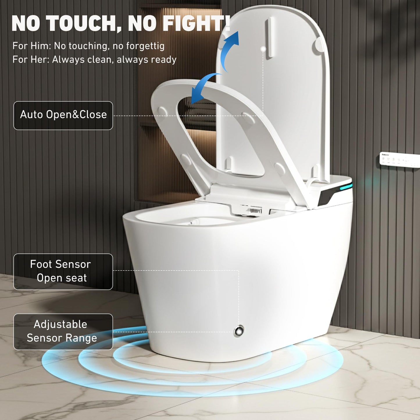 Smart Bidet Toilet with Built-In Tank, ONIRAP Luxury Smart Toilet with Heated Seat, Instant Warm Water Wash & Dryer, ADA Elongated Toilet for Bathroom