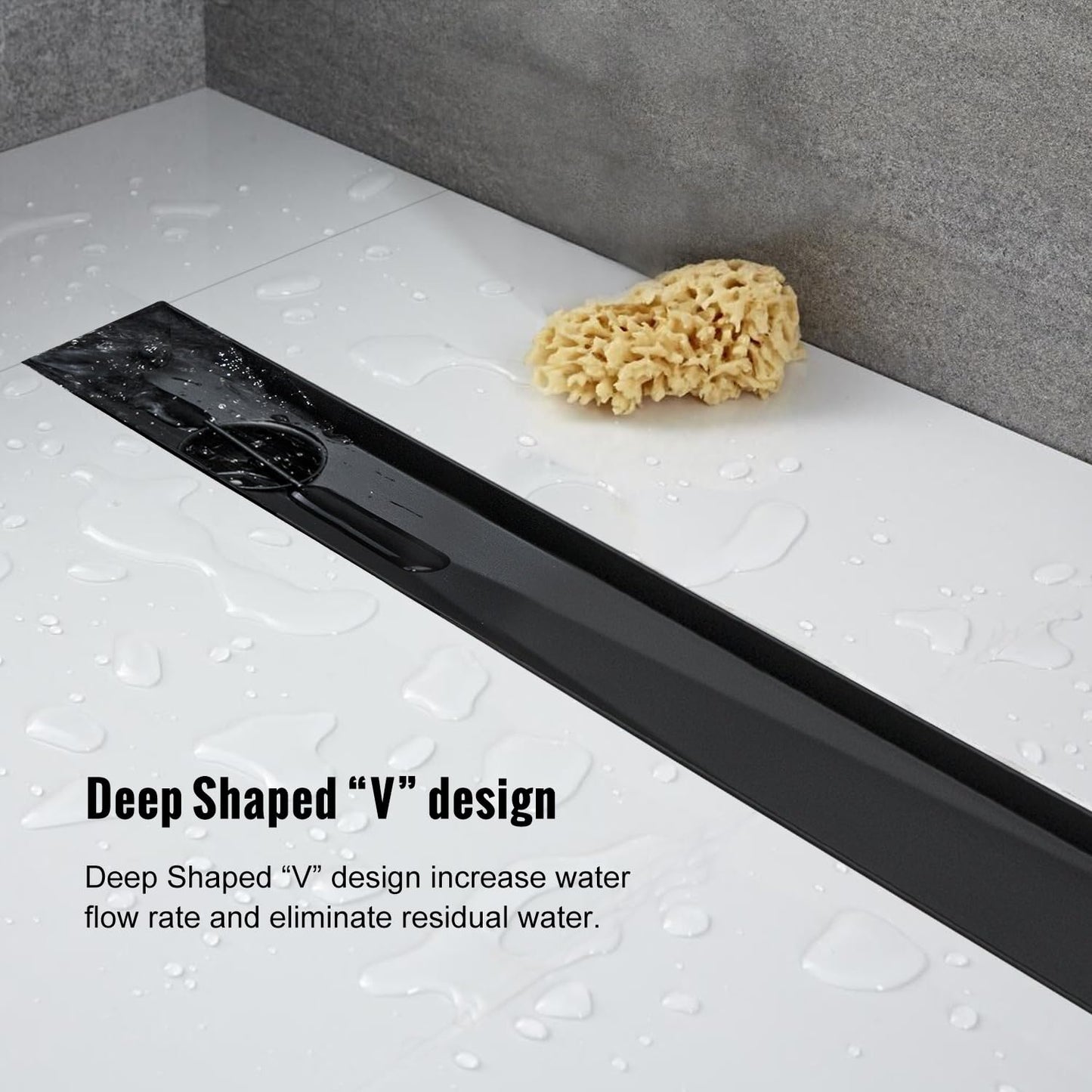 Elefloom Offset Linear Shower Drain, Brushed 304 Stainless Steel Side Outlet Black Floor Drain with Hair Catcher and Adjustable Feet (48 inch)