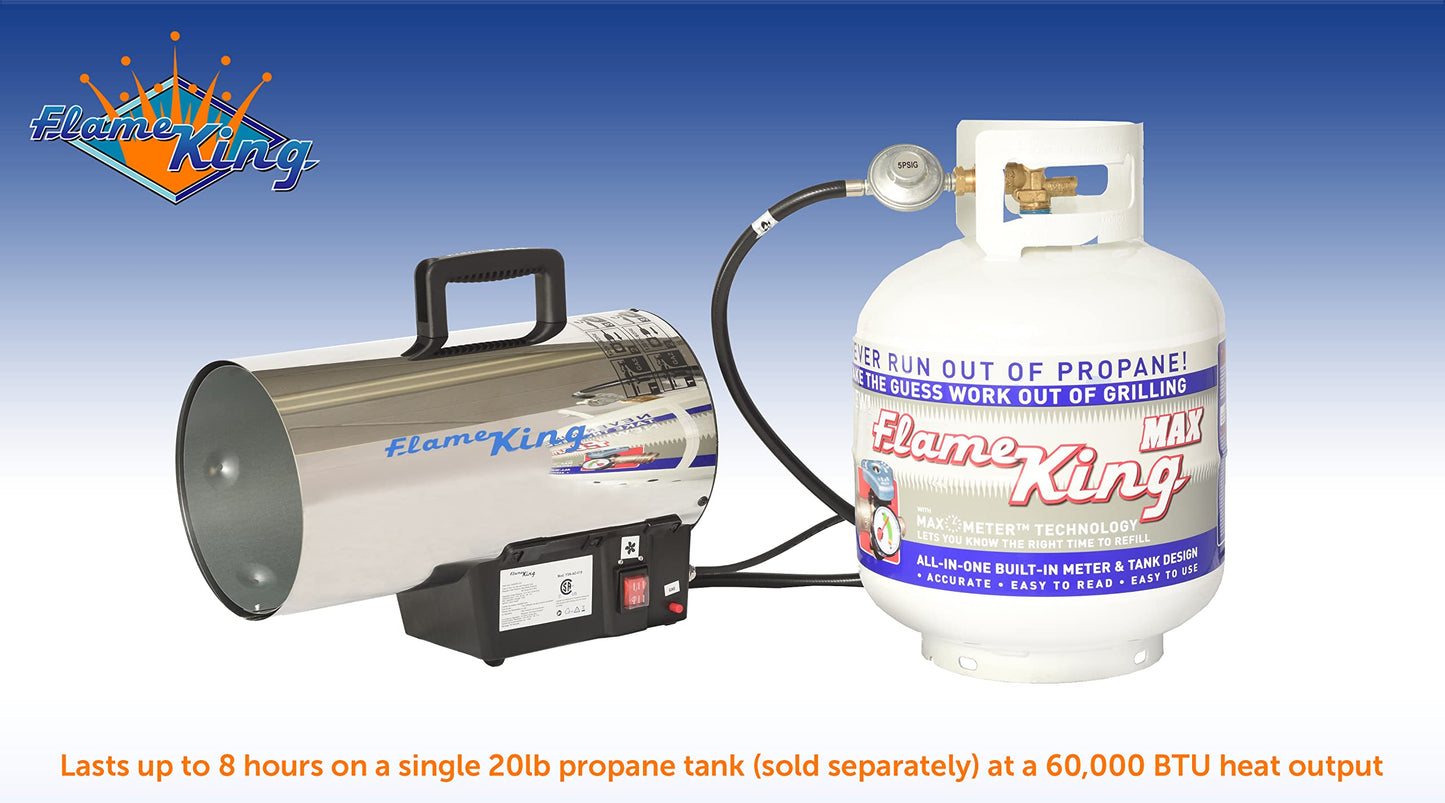 Flame King 60,000 BTU Portable Propane Forced Air Heater Outdoor Great for Jobsite, Construction, Garage, Patio, Stainless Steel
