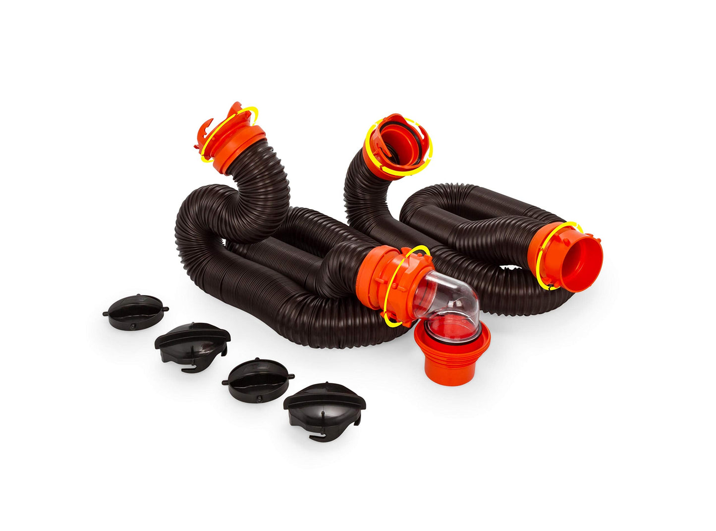 AP Products 024-1000 LP Tank Check Dual Sensor & Camco 20' (39742) RhinoFLEX 20-Foot RV Sewer Hose Kit, Swivel Transparent Elbow with 4-in-1 Dump Station Fitting-Storage Caps Included, Black, Brown