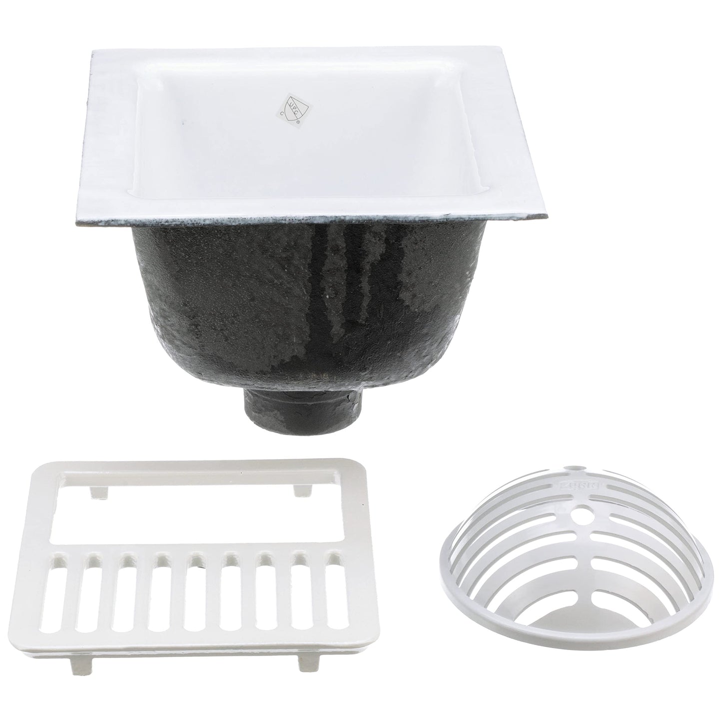Zurn FD2375-NH3-H FD2375 12"x12" Floor Sink Body & Dome Strainer, 6" Sump Depth, 3" No-Hub, with Half Grate & FD2210-PV3 Adjustable Floor Drain, PCV Body, 3" Solvent Weld Connection
