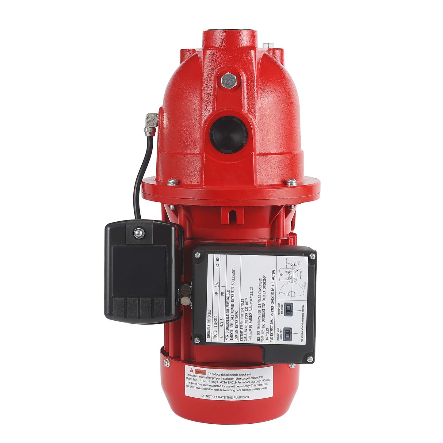 3/4 HP Shallow Well Jet Pump, 13 GPM 115/230V Dual Voltage Cast Iron Self-Priming Pump for 25ft Max Wells, Red 97080701