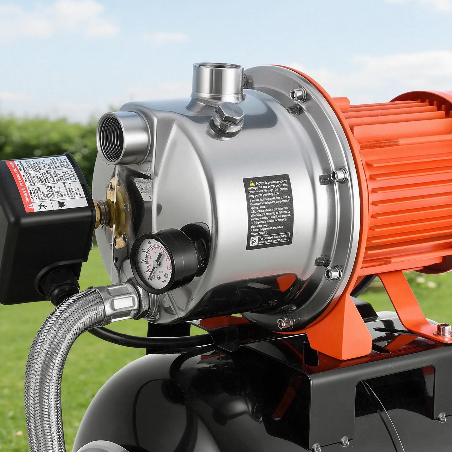 VEVOR 1.6 HP Shallow Well Pump with Pressure Tank, 120V 1320 GPH, Stainless Steel Irrigation Jet Pump with 5-Gal Pressure Tank, Automatic Water Booster System, for Home Garden Lawn, Potable Water