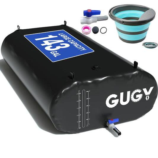 GUGY Portable 143 Gallon Water Bladder for Truck Bed,Carrier Cart Large Water Bob Bathtub Emergency Water Bladder for Outdoor RV & Car Camping Water Storage Bladder with Spigot,Overflow Kit-Black 540L