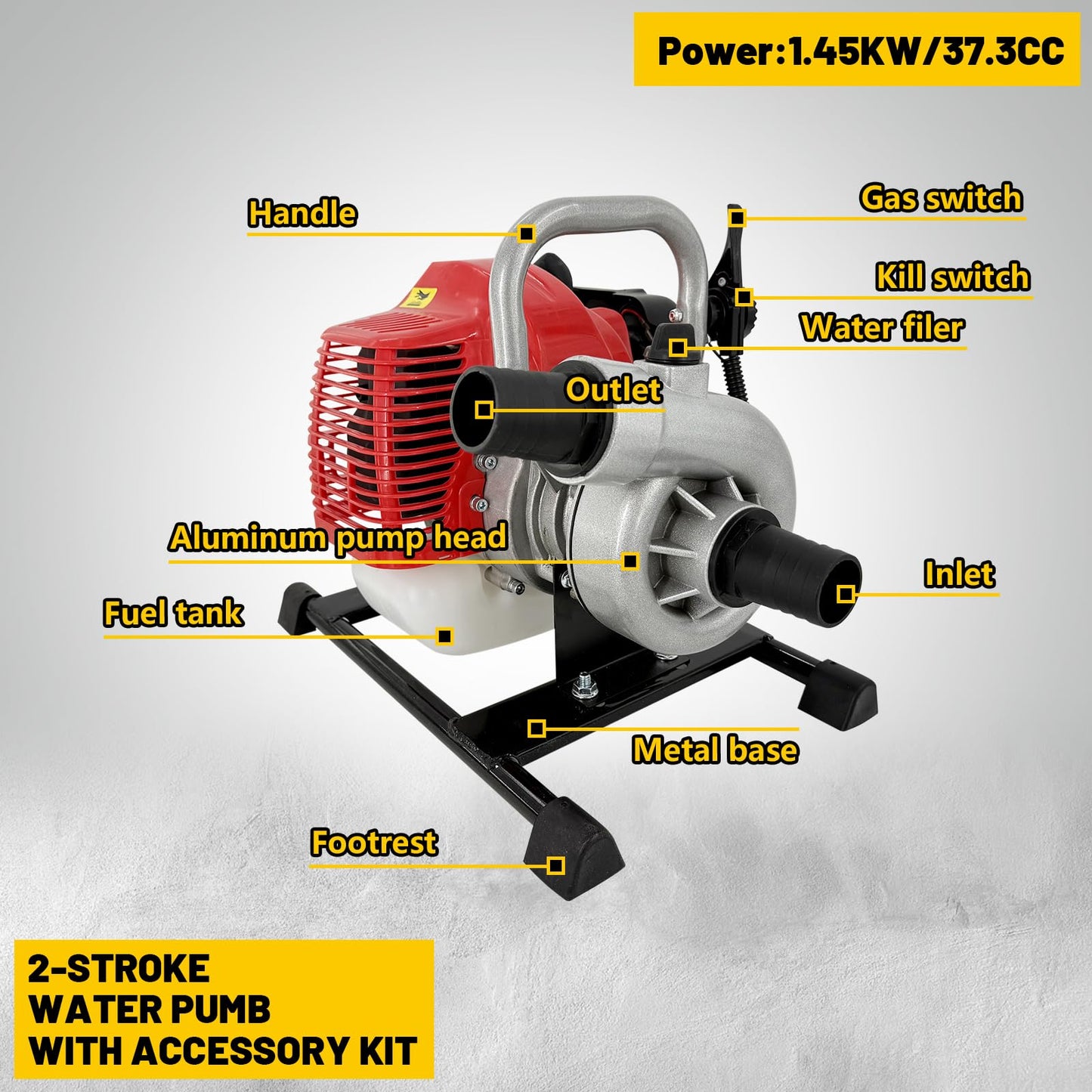DEVALLEY Gas Water Pump 1.5 Inch 4 Stroke,31cc Gas Powered High Pressure Pump 98ft Lift And 23ft Suction,Trash Water Pump Irrigation Pump For Farmland Garden