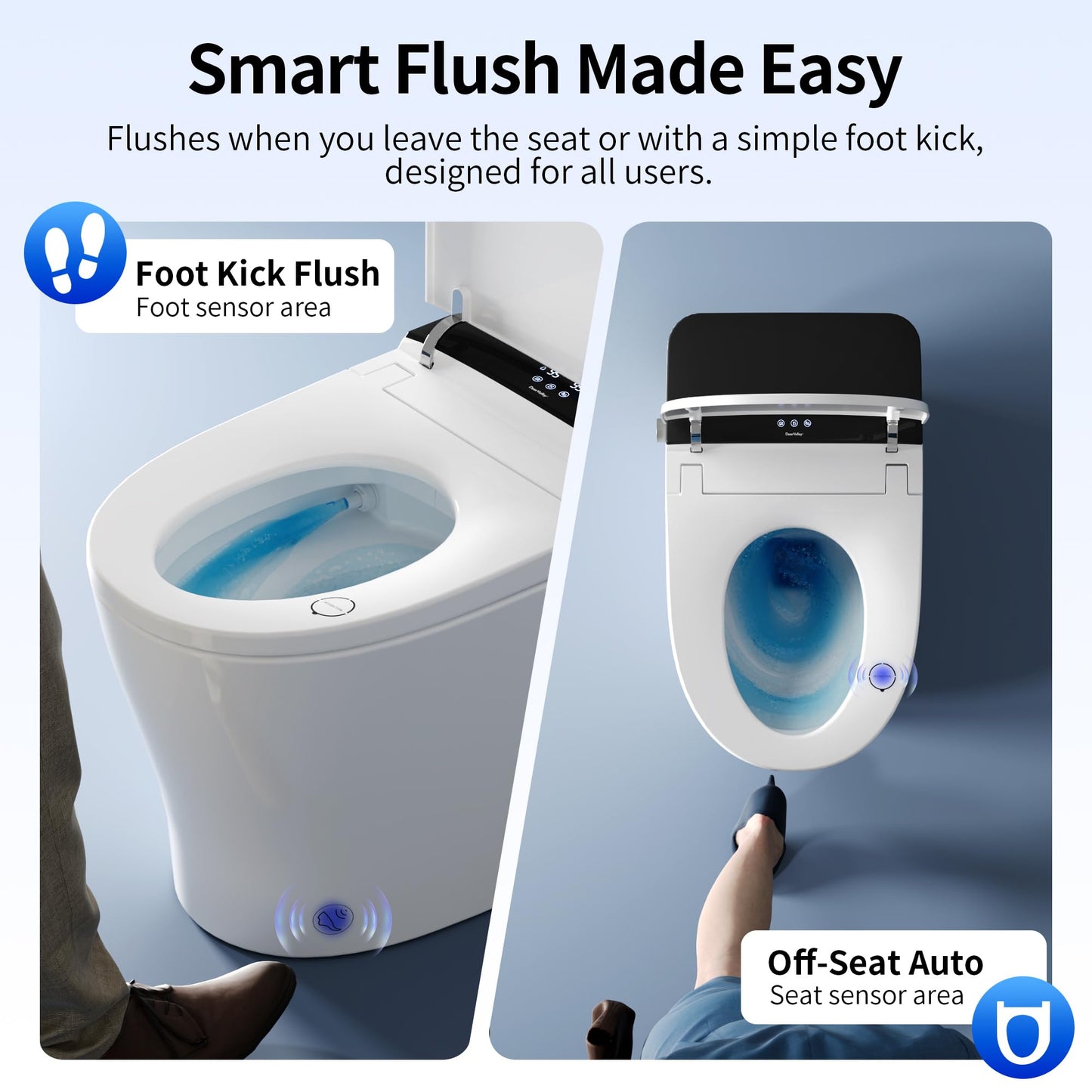 DeerValley Smart Toilet, Customizable Spa Wash, 1000g MaP Auto Flush, Pump Assisted, Foam Shield, Heated Seat, Instant Warm Water, Dryer, Deodorization, ADA Comfort Height for Modern Bathroom Upgrade