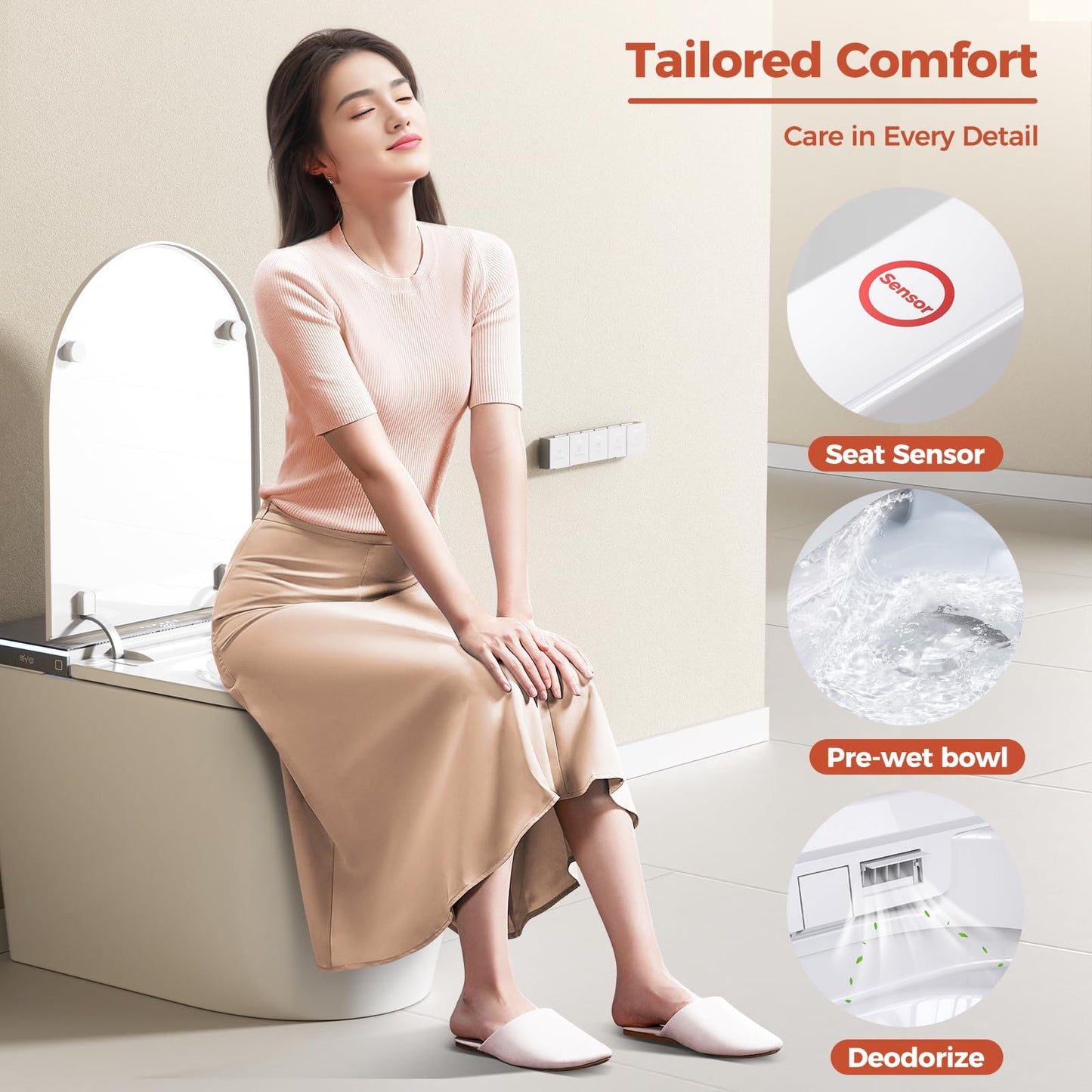 BAYTINA Smart Toilet, One Piece Toilet with Bidet Built in,Modern Elongated Toilet with Built-in Tank, Heated Toilet Seat, Bidet Warm Water, Dryer, Automatic Toilet Flusher, Foot Sensor Operation
