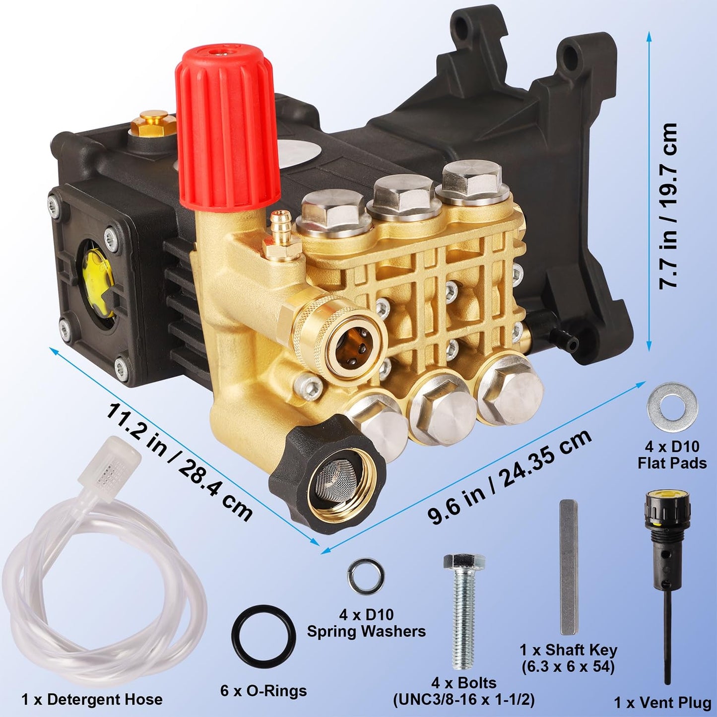 Biswing Pressure Washer Pump, 1" Shaft Horizontal Triplex Plunger, 4400 PSI Max, 4 GPM, Direct Drive Pump with Adjustment Unloader, Replacement Pumps for Cold Water Gas Power Pressure Washer