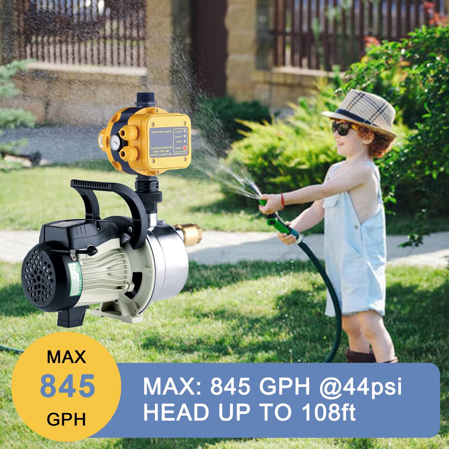 TDRSUPER 1/2 HP Water Pressure Booster Pump with Smart Controller, 845GPH, 110V, Stainless Steel Well Pump, Automatic Water Transfer Jet Pump for Home, Garden, Lawn, Irrigation