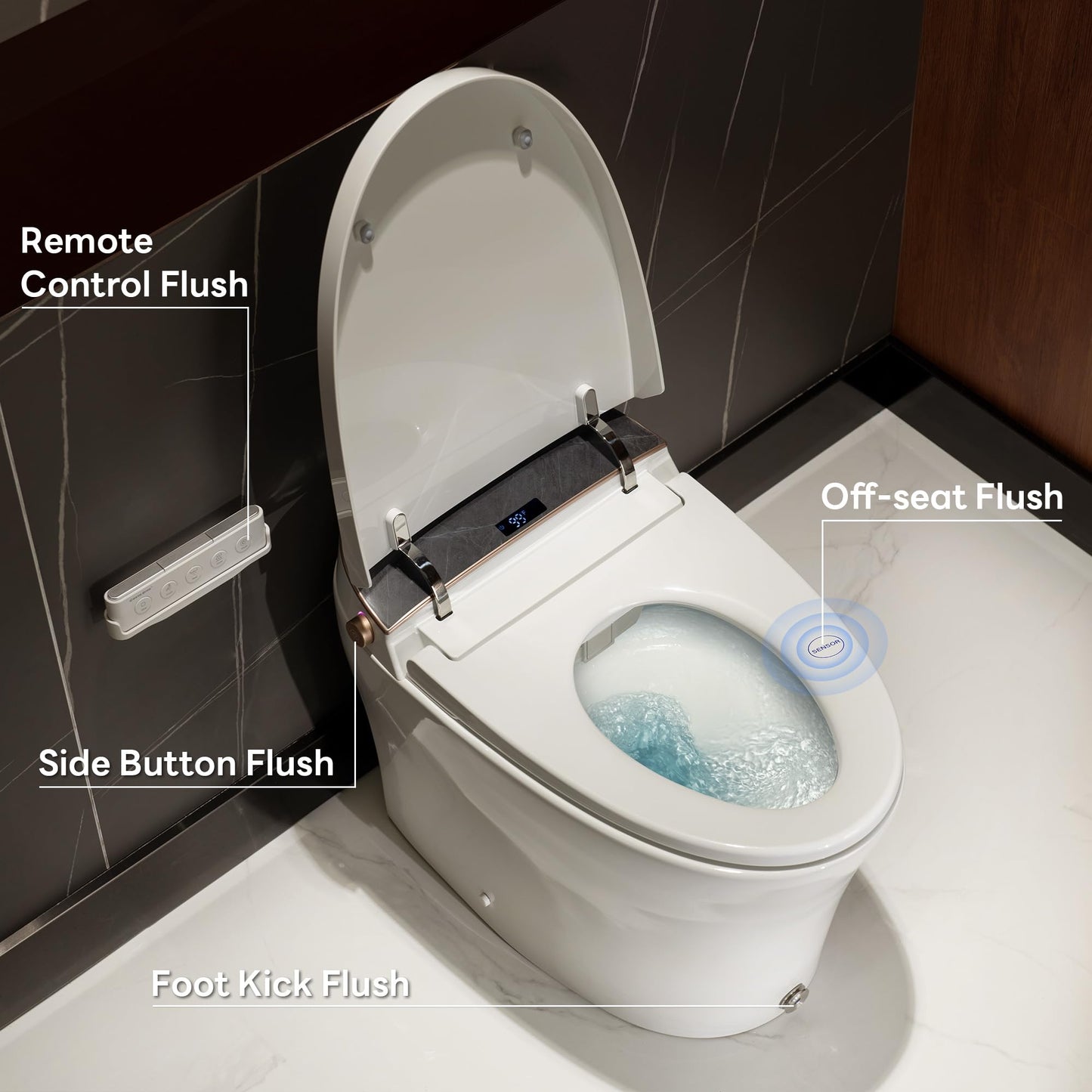 Casta Diva Smart Toilet with Bidet Built in, Auto Open/Close, Foam Shield, 1000g MaP Flush, Heated Seat, Foot Kick & Blackout Flush, Bidet Toilet with Night Light for Bathrooms