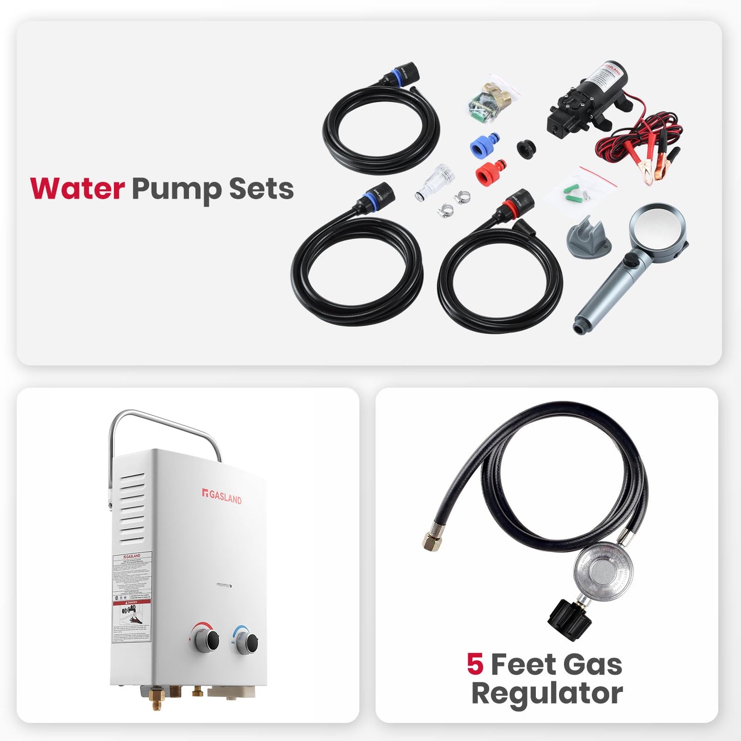 GASLAND 5L 1.32GPM Portable Propane Tankless Water Heater with 1.32GPM Water Pump and Pipe Strainer,AS132 PRO