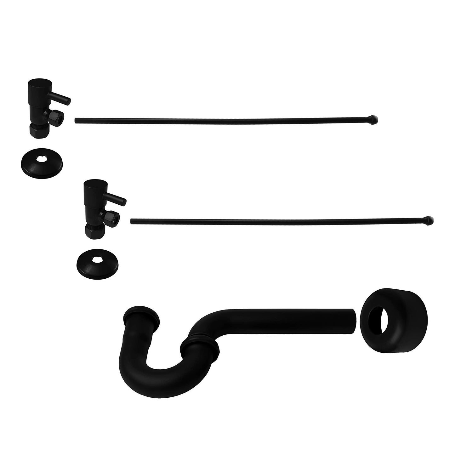 Westbrass A1838QRL-62 Freestanding Pedestal Sink Faucet Supply Line Risers with P-Trap, Flanges and 1/4-Turn Lever Handles, Matte Black