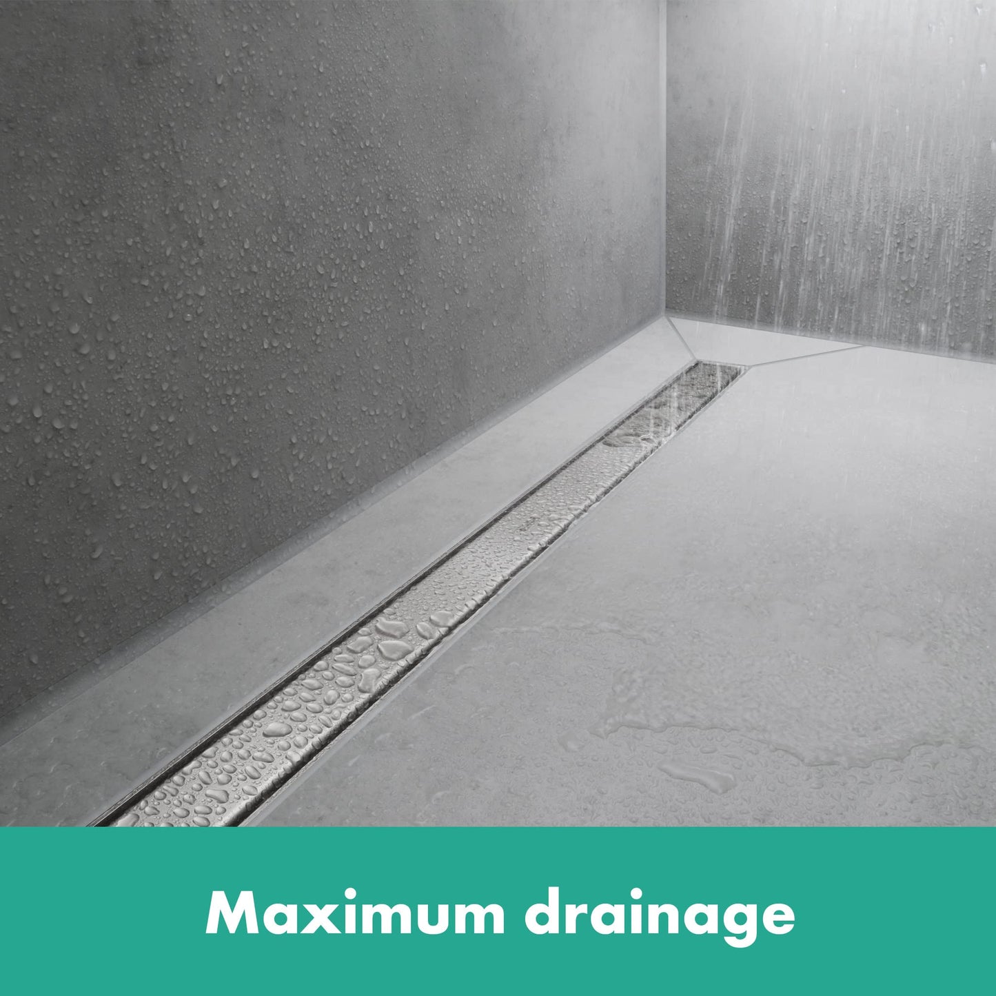 hansgrohe RainDrain Match Classic Linear Shower Drain for 31 1/2" Rough with Height Adjustable Frame in Brushed Stainless Steel, Stainless Steel Rectangle Shower Floor Drain