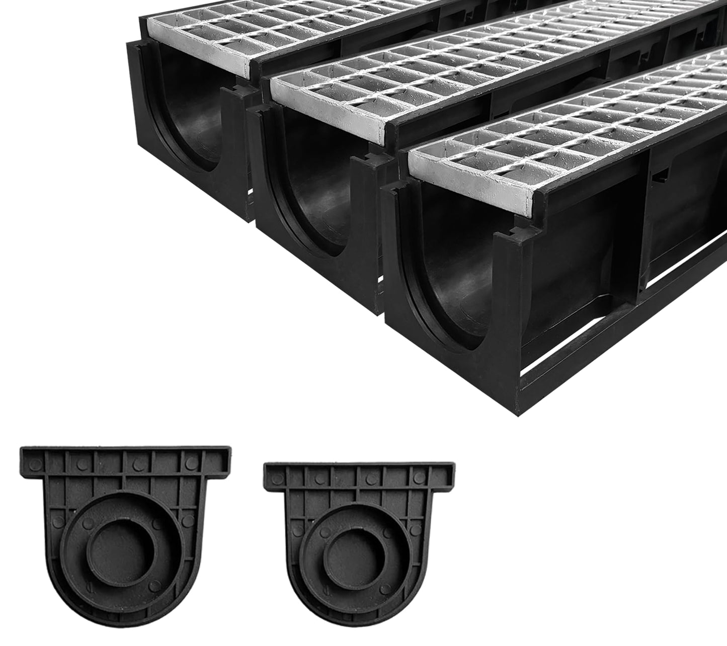 Natotela Channel Drain with Galvanized Steel Grates-39.4Lx6.1Wx5.5H in. Deep Profile Trench Drain System for Driveway,3 Pack Total Length 118.2in,Heavy Duty Trench Drain for Garage,Parking Lot
