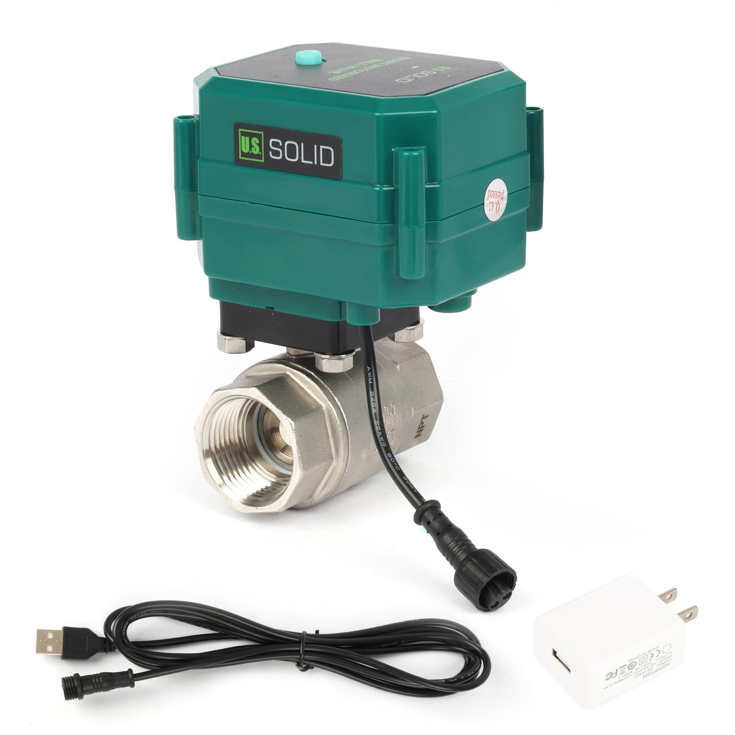 U.S. Solid 1" Smart Motorized Ball Valve - NSF Certified 304SS Remote App Mobile-control Electrical Ball Valve with Manual Switch, Plug Connection