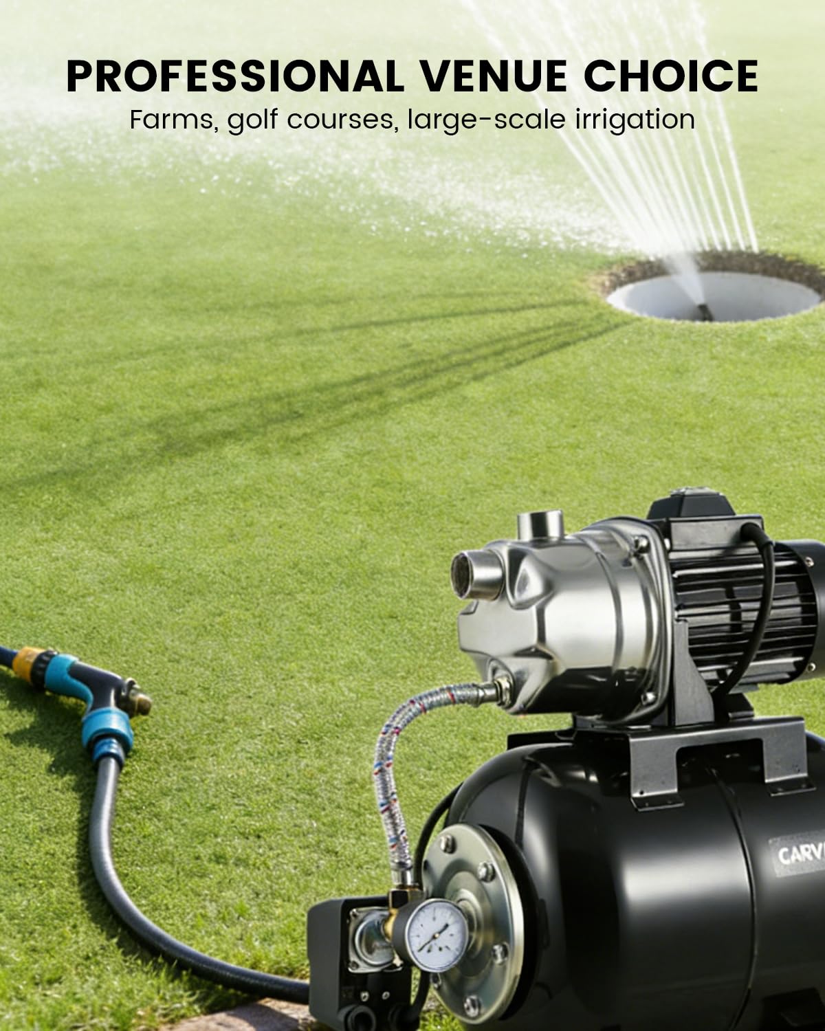 Powerful 1.6HP Shallow Well Pump with Pressure Tank, 1320GPH High Flow, 164ft Max Head, Stainless Steel Construction, Auto Pressure Switch - Ideal for Home/Farm/Garden/Yard Water Supply (Black)