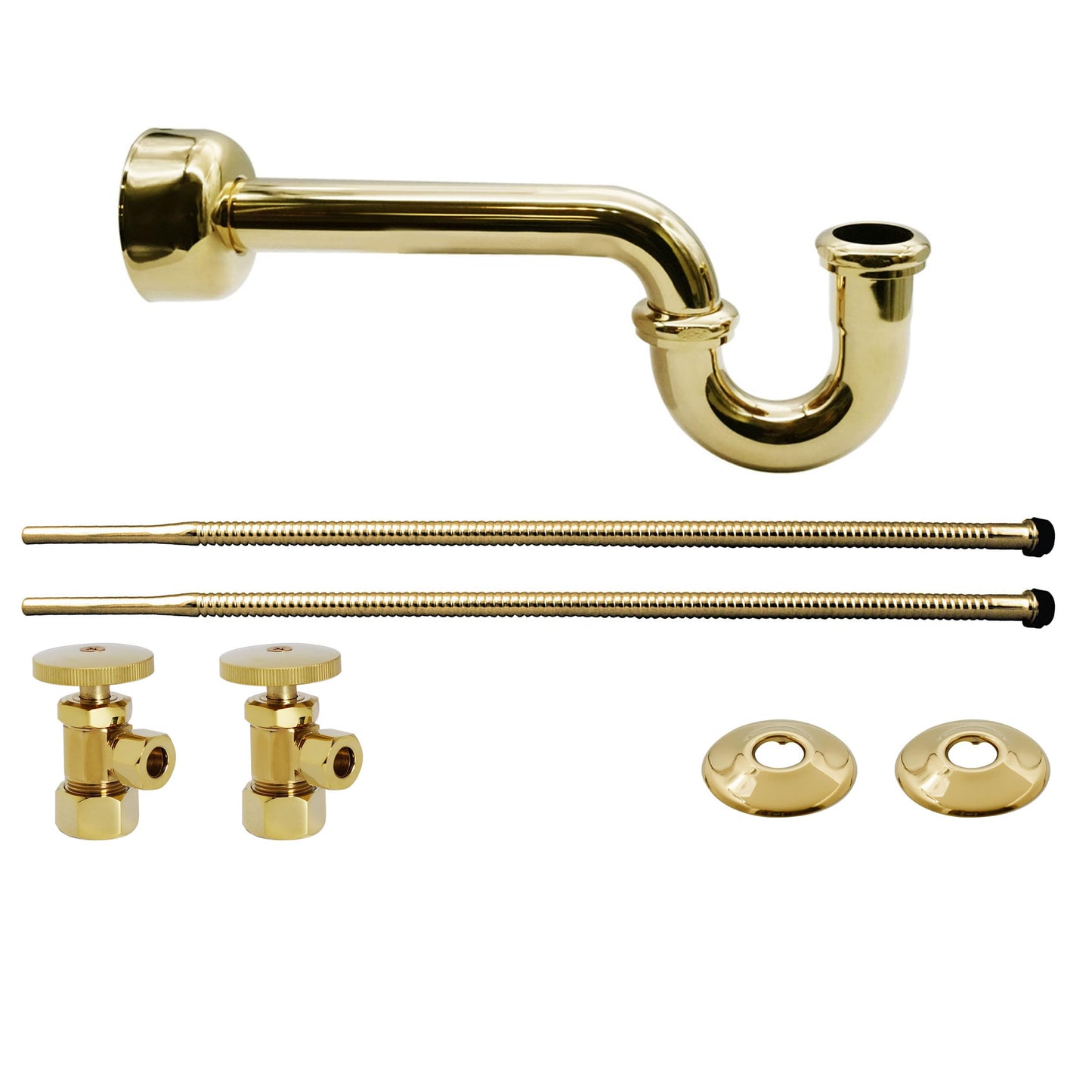 Westbrass A1538L-01 Pedestal Sink Lavatory Supply Line Kit with P-Trap and Round Handle Angle Stops, Polished Brass