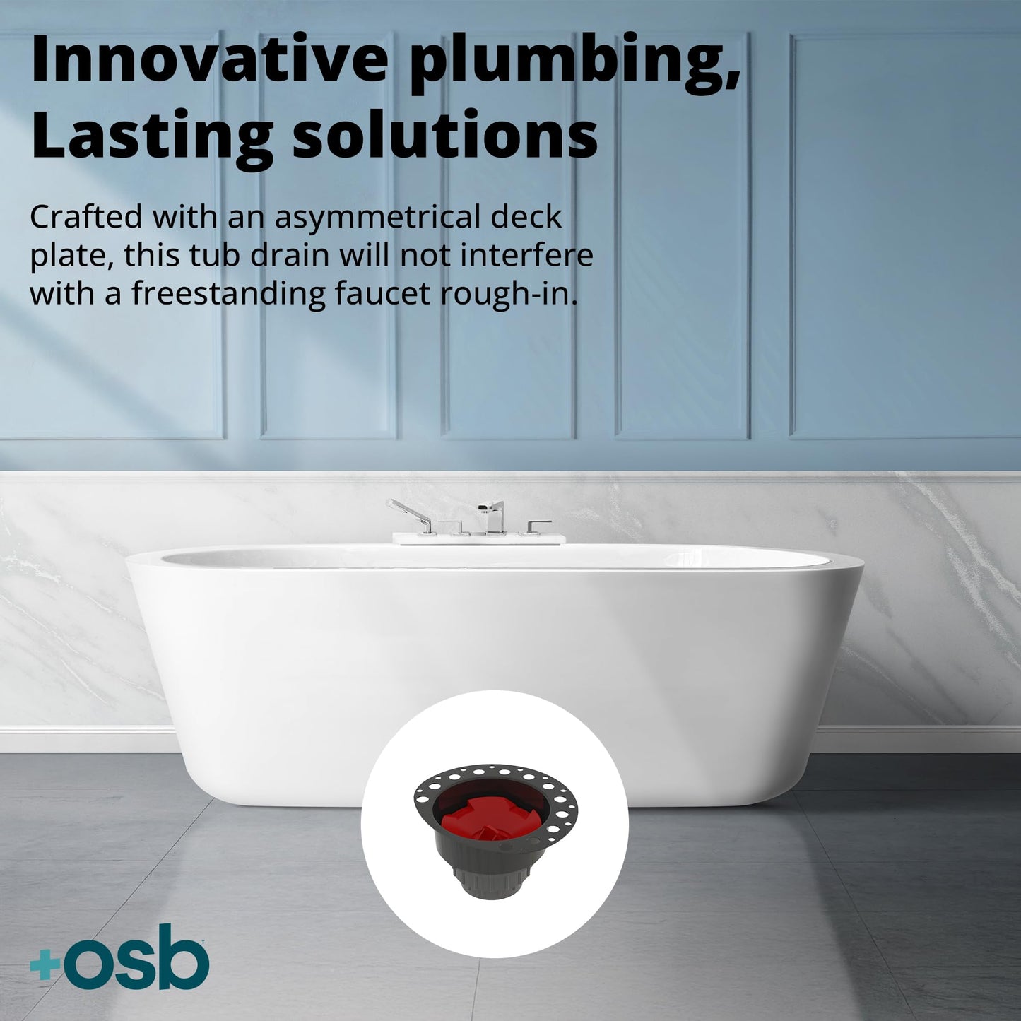 OS&B ITD25 FRZERO Fire Rated PVC Island Tub Drain Kit for Freestanding Tubs, Rough-in for Easy Installation, Compatible for Non-Combustible Buildings, Testable Bathtub Drain for 8"/10" Joist Space