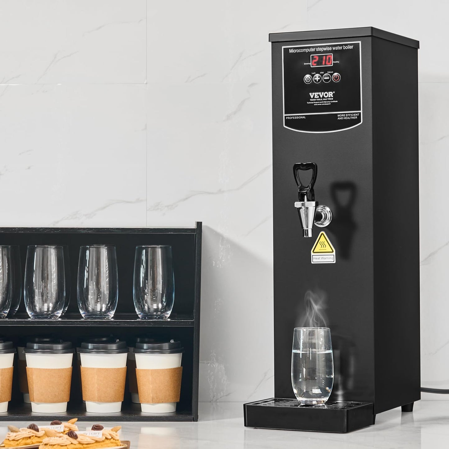 VEVOR Commercial Water Boiler, 15L Electric Hot Water Dispenser with 316 Stainless Steel Heating Tube, 1500W Step-by-step Fast Heating 50L/H Hot Water Boiler, for Coffee Tea Restaurant Office